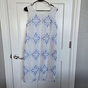 TALBOTS Women Blue & White Cut Away Lace Floral‎ Embroidered Sheath Dress Sz 10